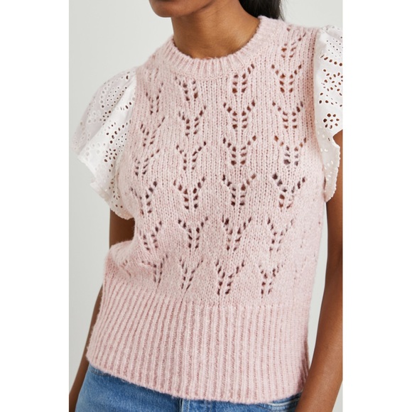 Rails | Baby Pink Everly Flutter Lace Sleeve Pointelle Sweater ~ Medium - Picture 5 of 11